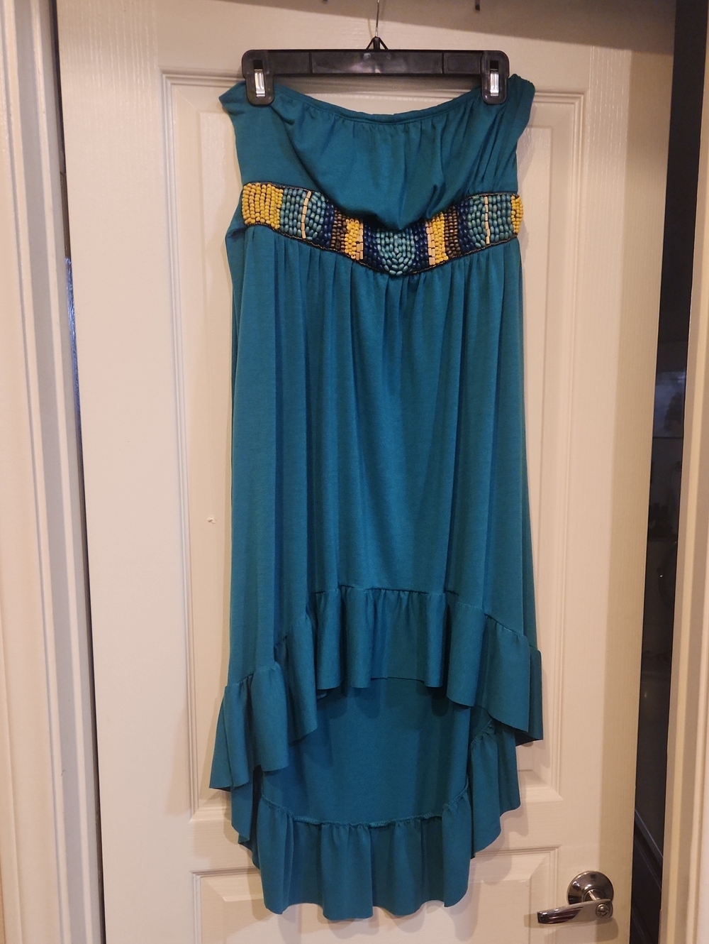 Bailey Blue Teal Beaded Strapless Dress